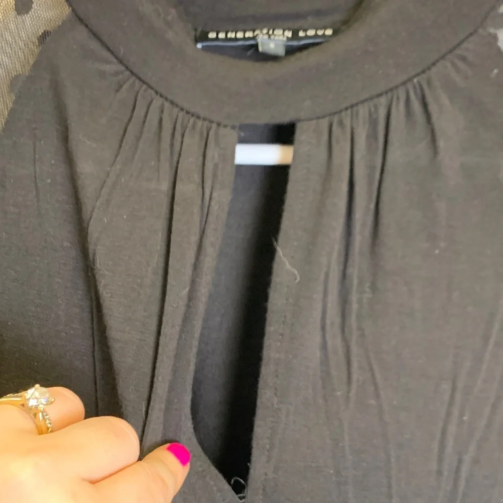 Generation Love Black Top with Sheer Polka Dot Sleeves